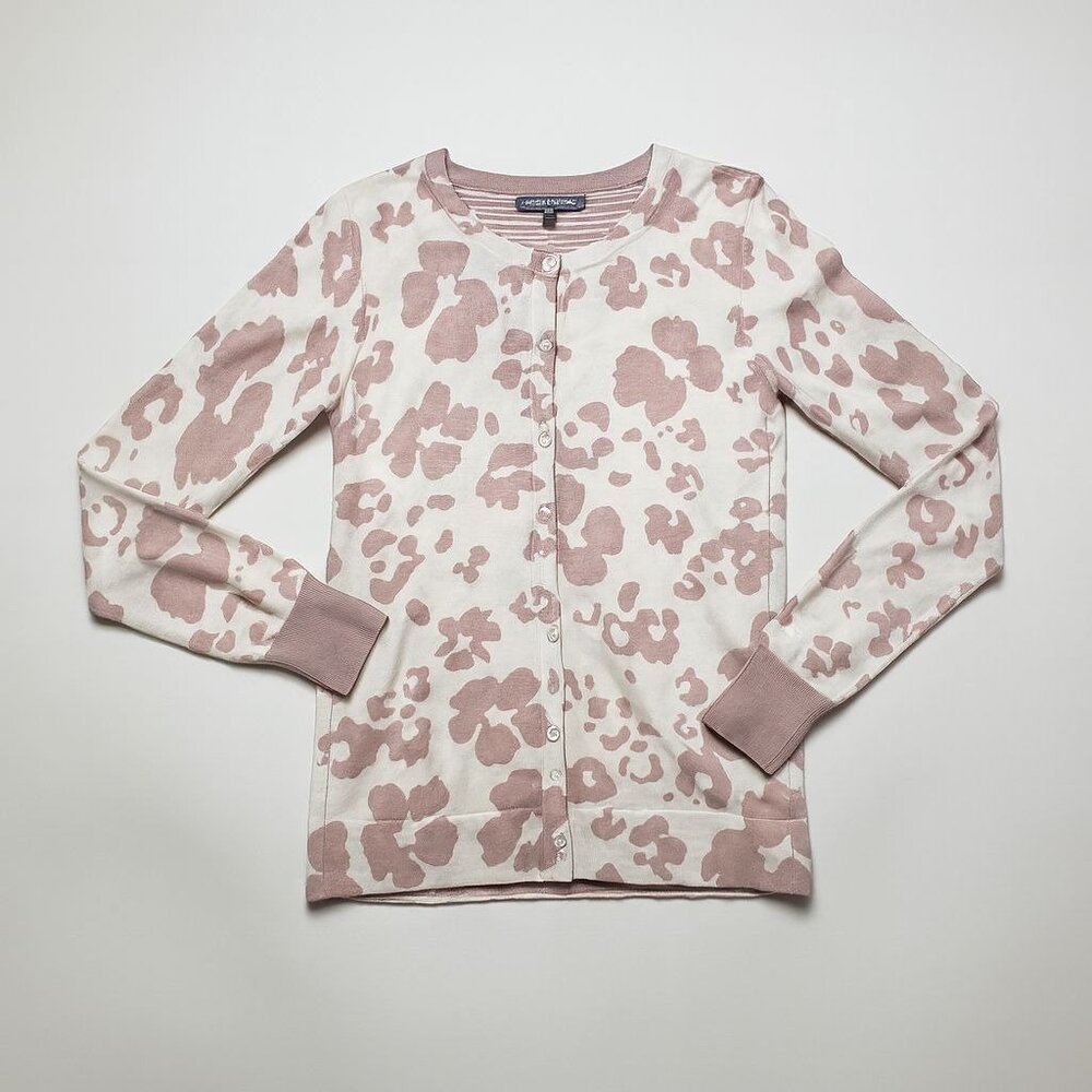 Daniel Rainn Cardigan Sweater Women Small Light Mauve White Abstract Flower Chic - Picture 2 of 16